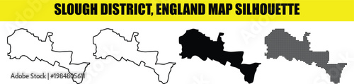 Slough district england map silhouette vector collection in outline solid black and dot designs.