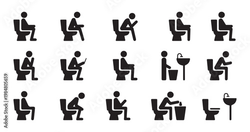 Silhouette Icons of People in the Restroom and Bathroom