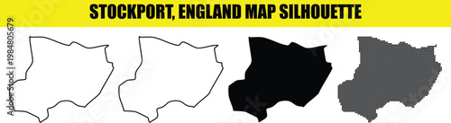 Stockport england map silhouette pack with multiple graphic formats for regional planning and geographic branding.