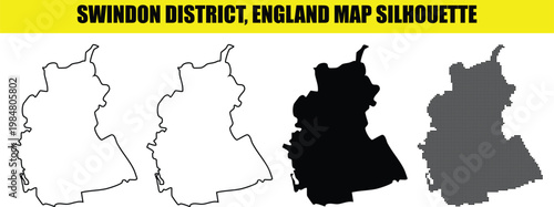 Swindon district england map silhouette vector graphic presented in white outline solid black and dotted styles.