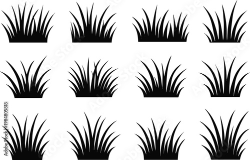 Created on Set of grass silhouettes vector art on white background
