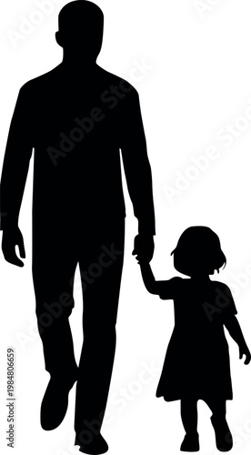 Silhouette of a father and daughter walking hand in hand together