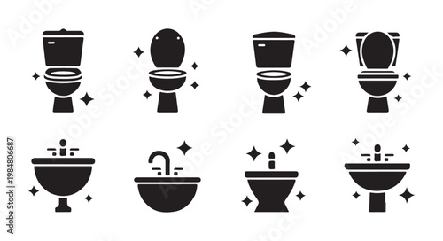 Collection of Modern Toilet and Sink Silhouette Icons