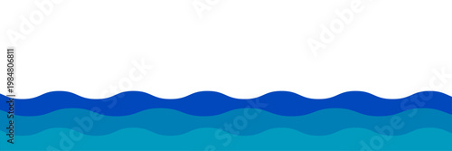 Sea wave flat style vector illustration. Blue ocean or sea water waves beach view minimal design for summer vacation.