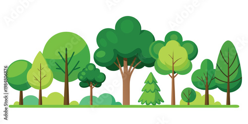 Green trees and plants in a vector design for nature theme