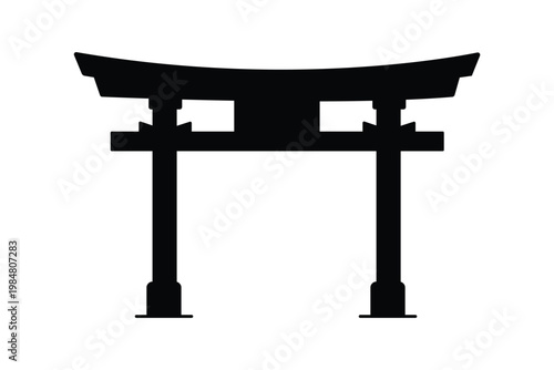 Minimal black silhouette of a traditional Japanese torii gate, representing cultural heritage and Shinto shrine entrance.