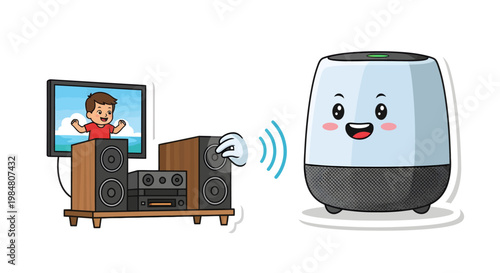 Cartoon smart speaker streaming media to TV entertainment system