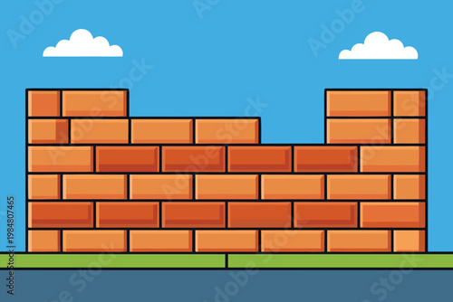 Building a wall with bricks and clouds in the background