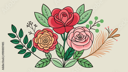 Flowers arranged in a vector design on a light background