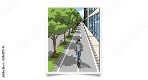 man riding bicycle on city street with trees