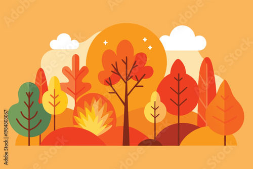 Vector illustration of trees and landscapes in autumn colors