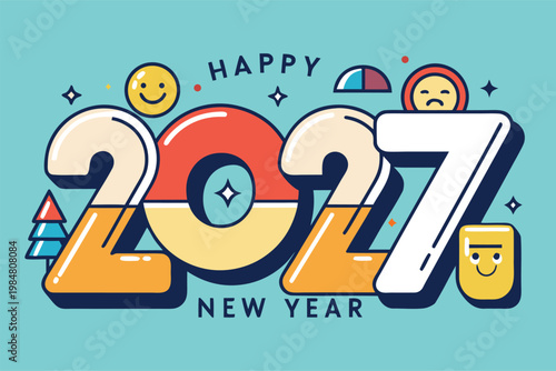 Celebrate New Year 2027 with fun and colorful design