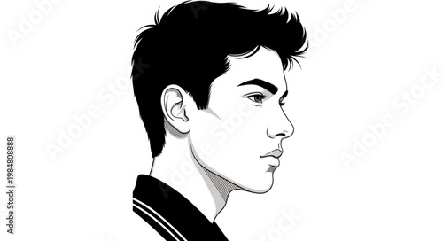 Profile Portrait of Young Man in Illustration.