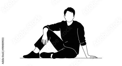 Seated casual young person in relaxed pose.