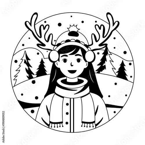 A glyph style illustration showing reindeer antlers 

