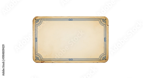 Vintage library catalog card with ornate border isolated on transparent background