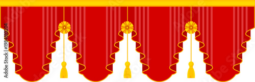 Elegant red velvet theater curtain. Open stage scene with silk drapes. Luxury theatrical interior for performance, opera and concert. Cinema show, rich fabric and dramatic atmosphere. Vector EPS 10.