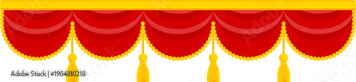 Elegant red velvet theater curtain. Open stage scene with silk drapes. Luxury theatrical interior for performance, opera and concert. Cinema show, rich fabric and dramatic atmosphere. Vector EPS 10.