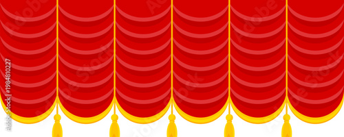 Elegant red velvet theater curtain. Open stage scene with silk drapes. Luxury theatrical interior for performance, opera and concert. Cinema show, rich fabric and dramatic atmosphere. Vector EPS 10.