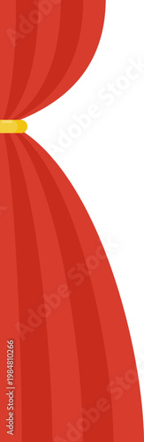 Elegant red velvet theater curtain. Open stage scene with silk drapes. Luxury theatrical interior for performance, opera and concert. Cinema show, rich fabric and dramatic atmosphere. Vector EPS 10.