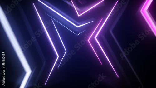 Dynamic cyberpunk hallway illuminated by vivid neon lights and reflections