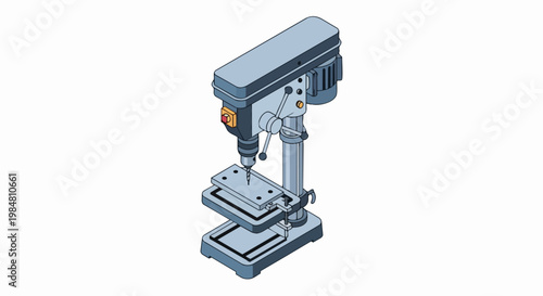 Isometric Bench Drill Press Machine Vector Illustration, Pillar Drill for Industrial Workshop and Manufacturing
