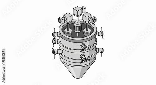 Isometric Industrial Bioreactor Illustration - Technical Chemical Processing Vessel Design