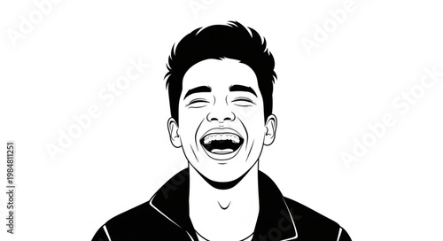Portrait of Laughing Young Man Expressive Joy.