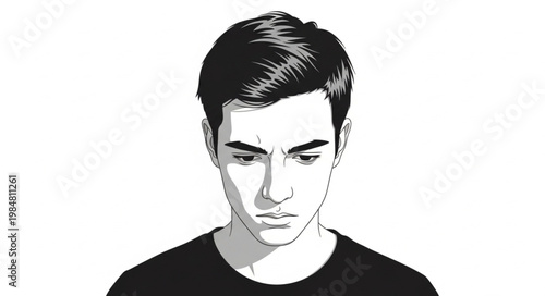 Portrait of a Thoughtful Young Man Looking Down.