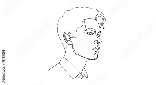 Pencil Line Sketch Portrait Of A Young Man In Profile.
