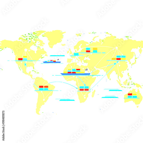 Global Logistics Network and Supply Chain Map. Worldwide Cargo Shipping Routes, International Trade, and Container Distribution.