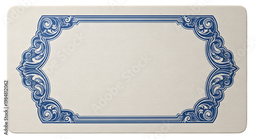 vintage luxury tag card with blue ornate border isolated on transparent background