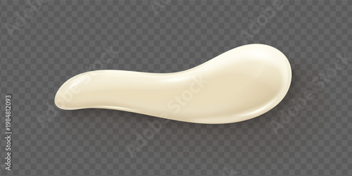 Creamy mayonnaise smeared drop. Realistic 3d white sauce with smooth liquid texture. Isolated condiment smear and drizzle for culinary recipes, homemade salad dressings and gourmet food illustrations.