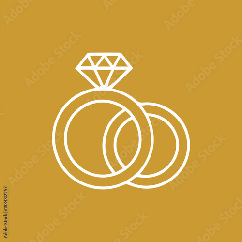 Wedding rings and diamond symbol for love and marriage celebration icons and elements.