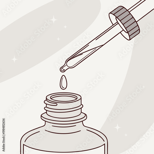 A dropper dropping a liquid into a bottle