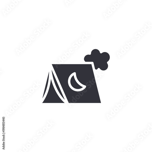 Outdoor camping hobby icon with a tent and moon, symbolizing adventure, nature exploration, hiking trips, and overnight outdoor experiences.