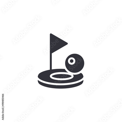 Golf hobby icon featuring a ball, flag, and hole, representing outdoor sports activity focused on precision, relaxation, competition, and leisure gameplay on a golf course.