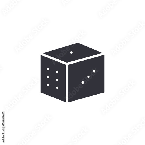 Gaming hobby icon featuring a dice cube, symbolizing board games, tabletop entertainment, strategy play, and social gaming activities.