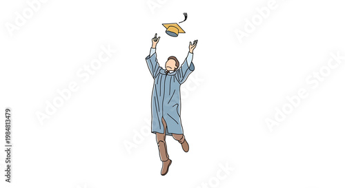 Joyful graduate in academic gown celebrates achievement throwing cap in the air symbolizing success education accomplishment and future opportunities during commencement ceremony outdoor setting