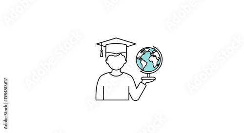 A student wearing a graduation cap holds a small globe representing global education opportunities and international learning aspirations promoting worldwide academic achievement and expanding