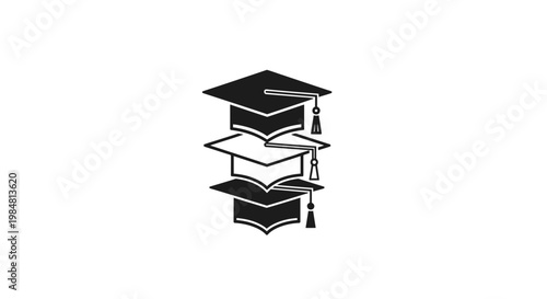Stack of academic graduation caps in black and white representing educational achievement and scholarly success ideal for presentations on learning research and ceremonies This symbolic
