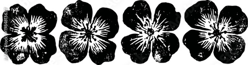 Black and white vintage floral pattern with detailed petal and stamen illustration