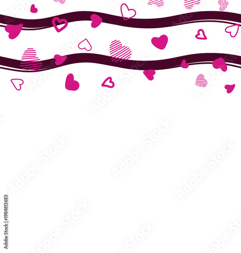 a red heart. Template design.  banner, booklet. a pattern with hearts. cute decor. striped, rectangle. vector illustration.