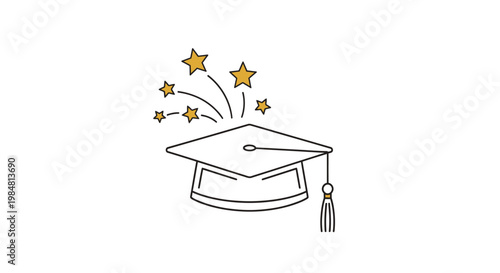 Symbolic representation of academic achievement a graduation cap with celebratory golden stars erupting upwards signifying success and reaching new educational milestones perfect for learning