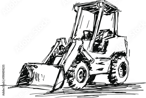 Compact front loader tractor sketch heavy construction machinery with bucket for soil and material handling