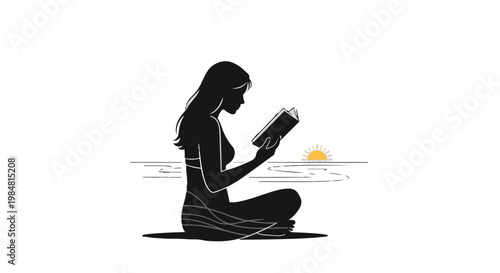 Serene evening reading by the tranquil waterside during sunset