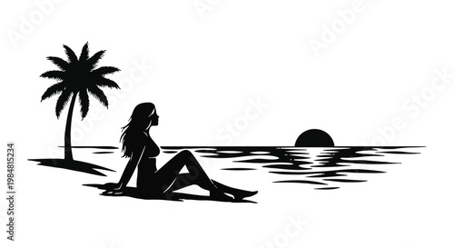 Serene solitude by the tranquil seaside under a setting sun