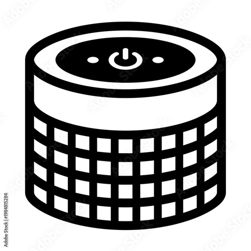 Smart speaker with power button and grid pattern