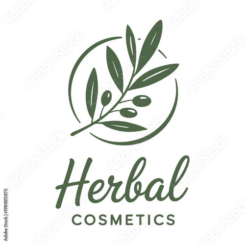 Herbal cosmetics logo featuring leaf and olive branch design
