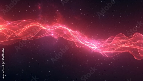 A vibrant pink light streaks across a dark starry night sky with a mesmerizing wavy pattern.